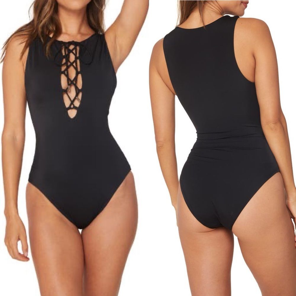 NEW Andie Oahu Lace Up One Piece in Black Small Long